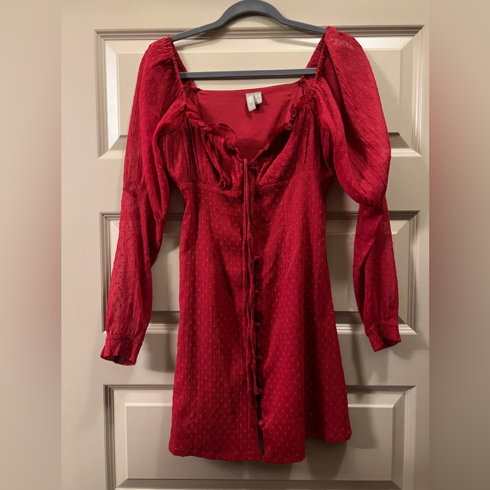 Asos Design Button Through Dobby Mini Red Dress U… - image 2
